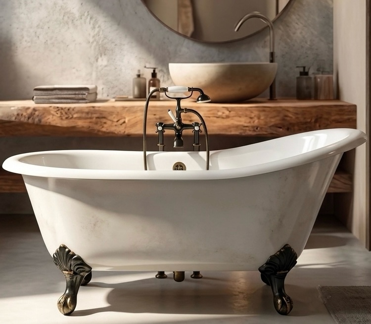 Antique bath in modern bathroom