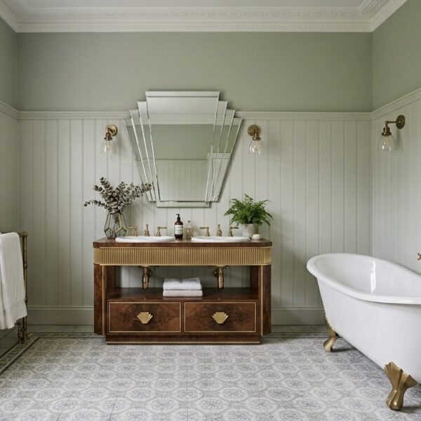 Edwardian style modern bathroom in white and sage
