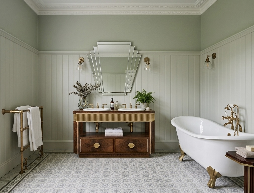 Edwardian style modern bathroom in white and sage