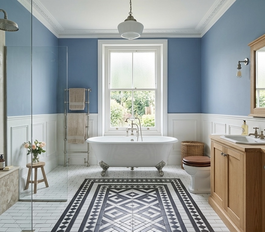 powder blue edwardian theme bathroom