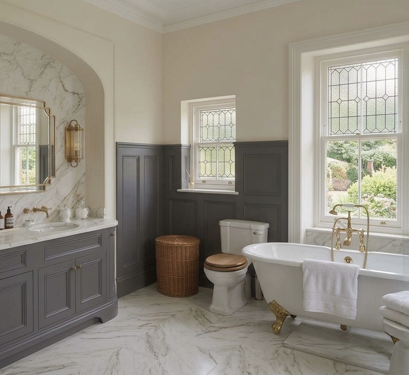 charcoal and cream edwardian theme bathroom